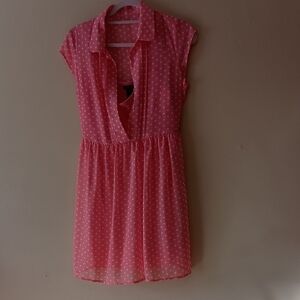 Rue21 Coral Polka Dot Cap-Sleeve Mini Dress, Sz M, With Built-in Camisole